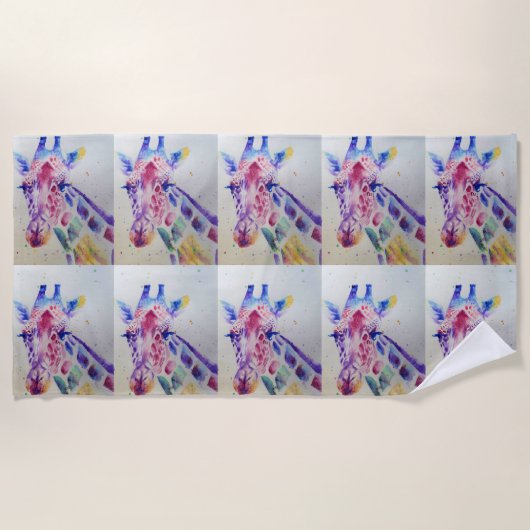 Kleurrijke Giraffe Waterverf keuken Strandlaken (Voorkant)