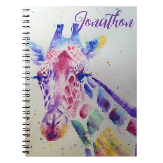 Kleurrijke Giraffe waterverf Kunst Jongens Notitieboek (Voorkant)