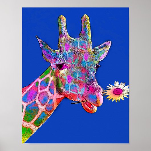Kleurrijke Giraffe Zonnebloem Poster (Voorkant)