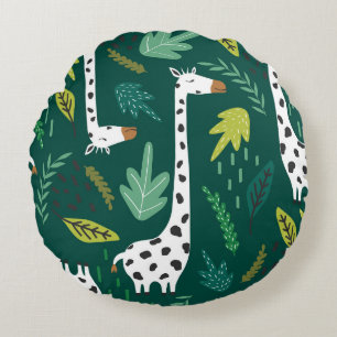 Kleurrijke Giraffes: Decoratief dierenpatroon. Rond Kussen