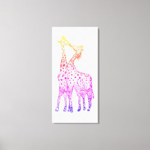 Kleurrijke Giraffes Graphic Art Drawing Canvas Pri