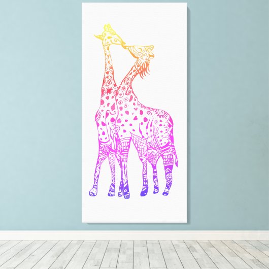 Kleurrijke Giraffes Graphic Art Drawing Canvas Pri Afdruk (Insitu (Houten vloer))