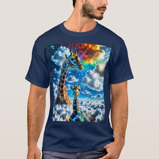 Kleurrijke Giraffes - Hoofden in de wolken T-shirt (Voorkant)