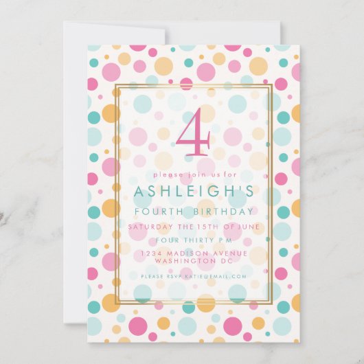 Kleurrijke Girly Polka Dots Kinderverjaardagsfeest Kaart (Voorkant)