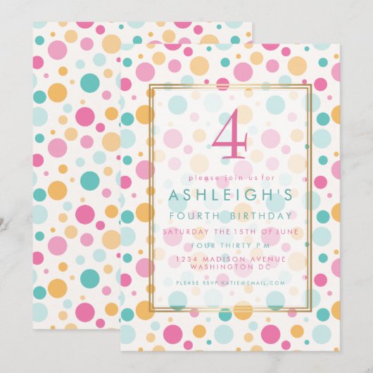 Kleurrijke Girly Polka Dots Kinderverjaardagsfeest Kaart (Voorkant / Achterkant)