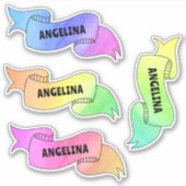 Kleurrijke Girly Rainbow Naam Banner Sticker (Voorkant)