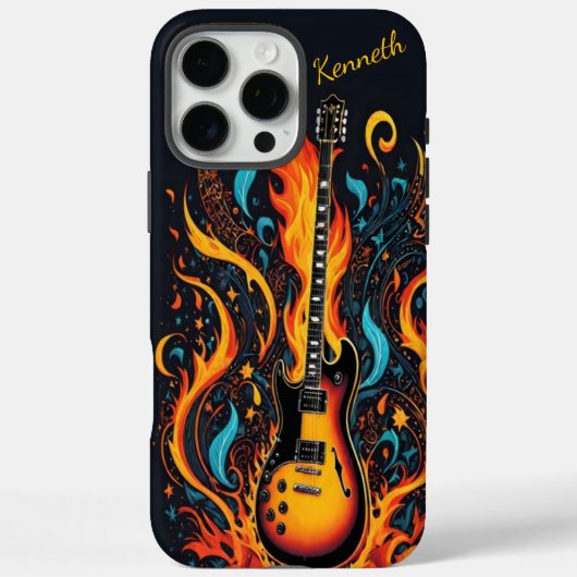 Kleurrijke gitaar met wervelende vlammen Case-Mate iPhone case (Achterkant)