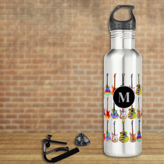 Kleurrijke gitaar patroon monogram waterfles