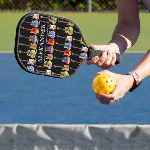 Kleurrijke Gitaar Patroon Naam Pickleball Paddle