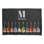 Kleurrijke gitaar patroon op zwart voeg naam toe kussensloop (Voorkant)