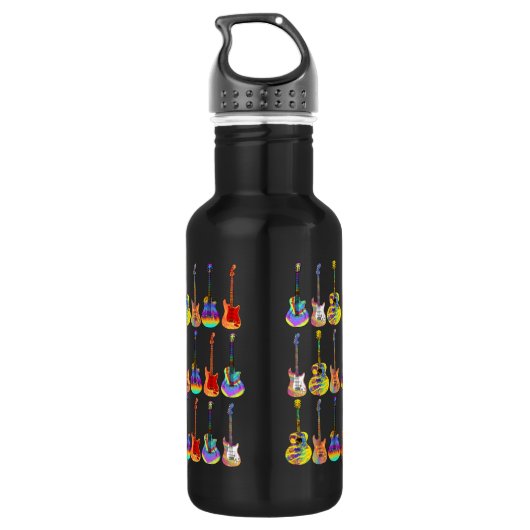 kleurrijke gitaar Patroon op Zwart voeg Naam toe Waterfles (Achterkant)