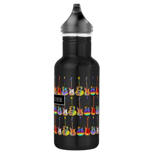 kleurrijke gitaar Patroon op Zwart voeg Naam toe Waterfles (Rechts)