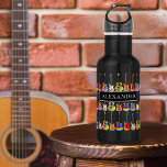 kleurrijke gitaar Patroon op Zwart voeg Naam toe Waterfles<br><div class="desc">Funky elektrische gitaren, akoestische gitaren en semi akoestische gitaren patroon op zwart gepersonaliseerd monogram naam waterfles in levendige pop art felle kleuren. Een ideeëngeschenk voor muziekleraren, gitaristen, muzikanten en muziekstudenten. Gemakkelijk aan te passen met behulp van het monogram initiaal en naam sjabloon. Dit leuke kleurrijke gitaarontwerp viert de energie en...</div>