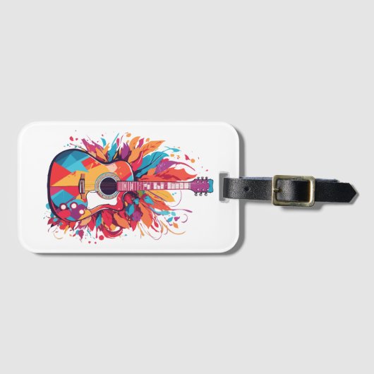 Kleurrijke gitaar Splash Art Clip Art Bagagelabel (Voorkant (horizontaal))