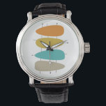 Kleurrijke gitaarpluis uit de middeleeuwen horloge<br><div class="desc">Dit leuke mid-eeuwse geïnspireerde horloge kenmerkt 4 gitaarplukvormen op zwarte lijnen,  in turquoise,  oranje,  tan en goud. Als je op zoek bent naar een stijl om je pols op te hangen - dit is het!</div>