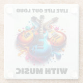 Kleurrijke gitaren leven hardop met muziek glazen onderzetter (Achterkant)