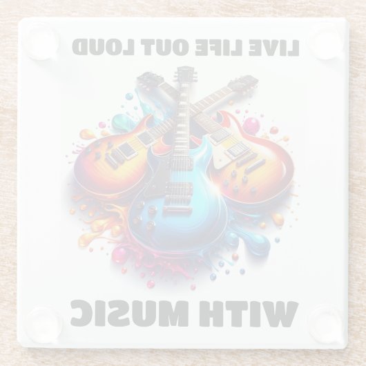 Kleurrijke gitaren leven hardop met muziek glazen onderzetter (Achterkant)