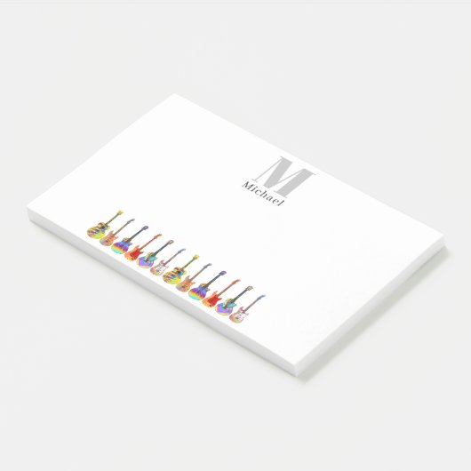 Kleurrijke gitaren muziek leraar Monogram Post-it® Notes (Schuin)