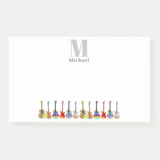 Kleurrijke gitaren muziek leraar Monogram Post-it® Notes (Voorkant)