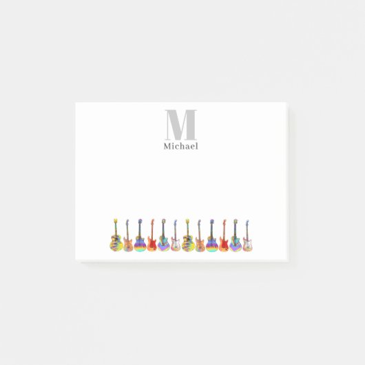 Kleurrijke gitaren muzikant songwriter Monogram Post-it® Notes (Voorkant)