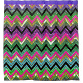 Kleurrijke glanzende chevron met zwarte streep douchegordijn (Voorkant)