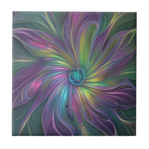 Kleurrijke Glanzende Fantasie Bloem Abstracte Frac Tegeltje