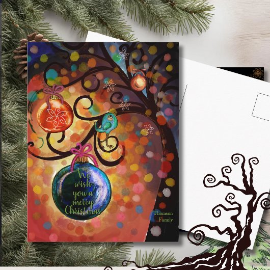 Kleurrijke Glanzende Kerstboom Kunst Briefkaart