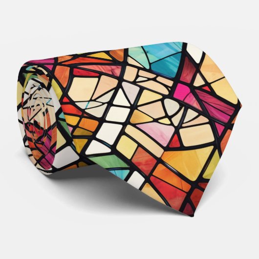 Kleurrijke Glas in lood Abstracte Patroon Stropdas (Opgerold)