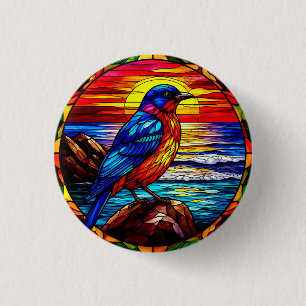 Kleurrijke glas-in-lood afbeelding van een vogel ronde button 3,2 cm