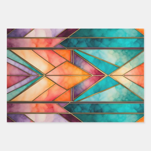 Kleurrijke Glas in lood Art Wrapping Paper Sheets (Voorkant)