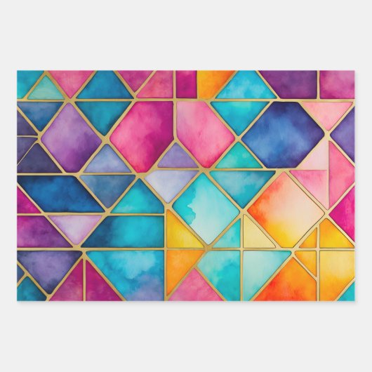 Kleurrijke Glas in lood Art Wrapping Paper Sheets (Voorkant 3)