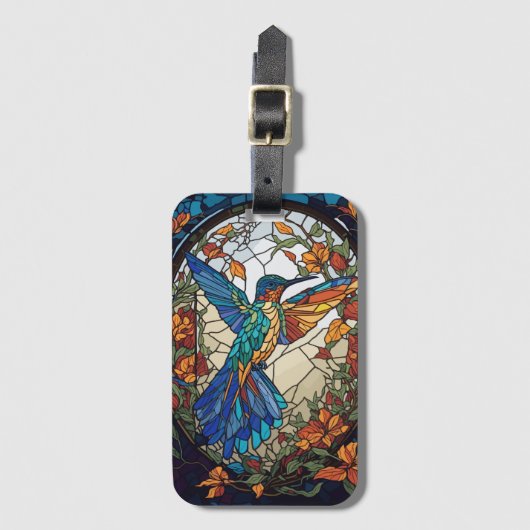 Kleurrijke Glas in lood Artistic Hummingbird Bagagelabel (Voorkant (verticaal))