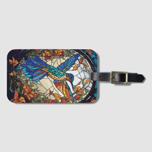 Kleurrijke Glas in lood Artistic Hummingbird Bagagelabel (Voorkant (horizontaal))