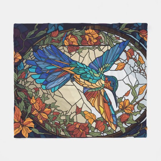 Kleurrijke Glas in lood Artistic Hummingbird Fleece Deken (Voorkant (Horizontaal))