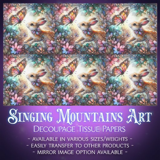 Kleurrijke Glas in lood Bunny Butterfly Decoupage Tissuepapier