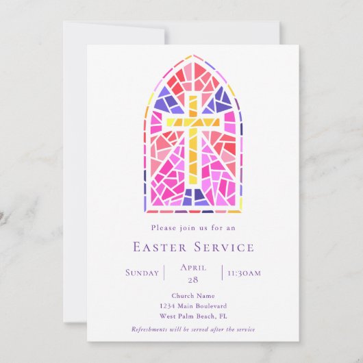 Kleurrijke Glas in lood Cross Church Paasdienst Kaart (Voorkant)