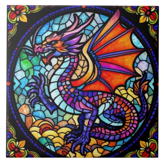 Kleurrijke Glas in lood Dragon Mosaic Tegeltje (Voorkant)