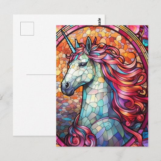 Kleurrijke Glas in lood Eenhoorn Briefkaart (Voorkant / Achterkant)
