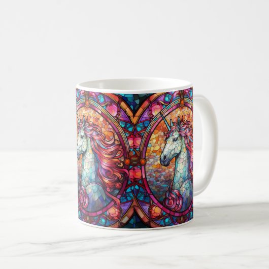 Kleurrijke Glas in lood Eenhoorn Koffiemok (Voorkant rechts)