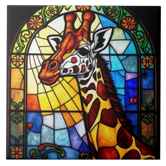 Kleurrijke Glas in lood Giraffe Dierenartwork Tegeltje (Voorkant)