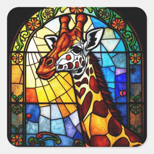 Kleurrijke Glas in lood Giraffe Dierenartwork Vierkante Sticker (Voorkant)
