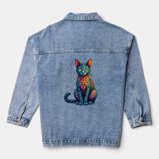 Kleurrijke Glas-in-lood Kat 784 Denim Jacket (Achterkant)