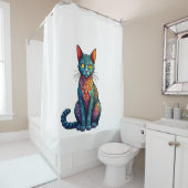 Kleurrijke Glas-in-lood Kat 784 Douchegordijn (In situ)