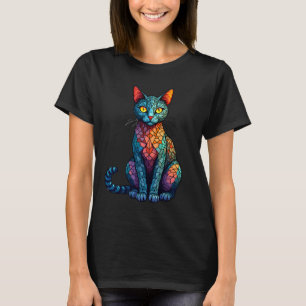Kleurrijke Glas-in-Lood Kat 784 T-shirt