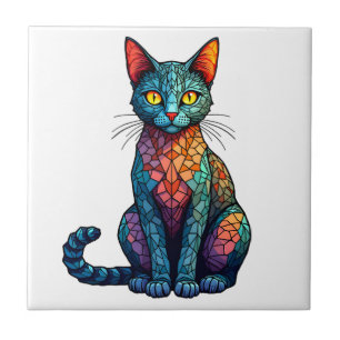 Kleurrijke Glas-in-Lood Kat 784 Tegeltje