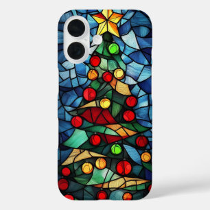 Kleurrijke Glas-in-Lood Kerstboom iPhone 16 Hoesje
