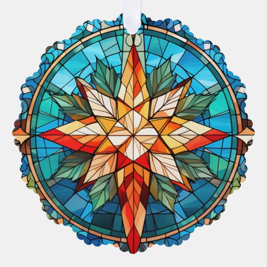 Kleurrijke glas-in-lood kerstster ornament kaart (Voorkant)