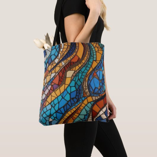 Kleurrijke Glas in lood Mozaïek Abstractie Tote Bag (Dichtbij)