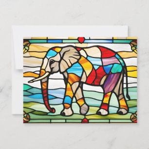 Kleurrijke Glas in lood mozaïek olifant Briefkaart