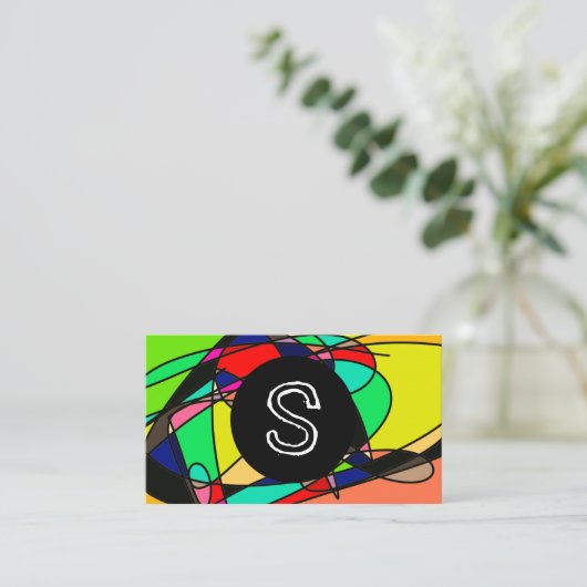 Kleurrijke Glas in lood Retro Doodle Visitekaartje (Staand voorkant)